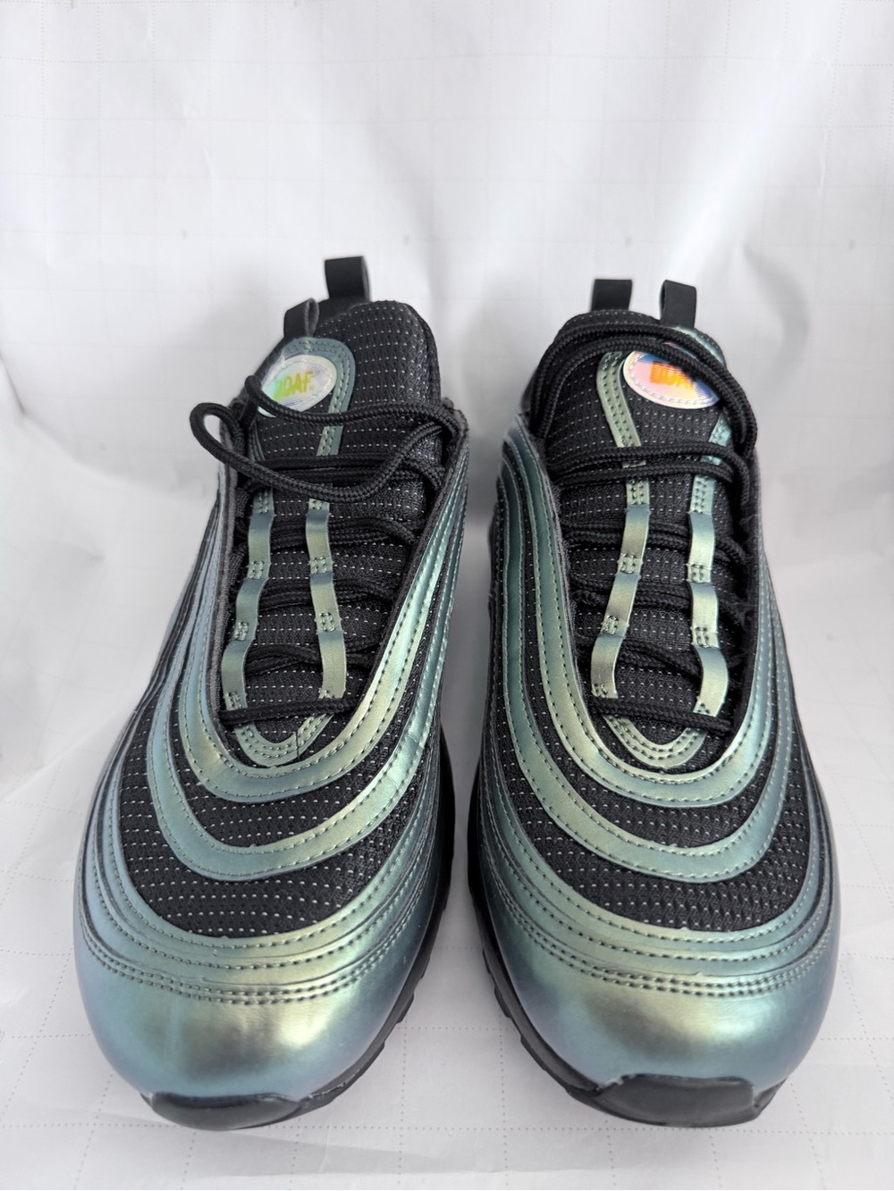 Nike Black and Iridescent Green-Blue Slip-On Sneakers
